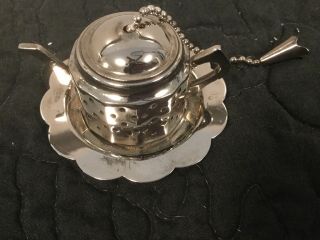 Vintage Miniature English Tea Ball Strainer Infuser Teapot Plate Silverplate