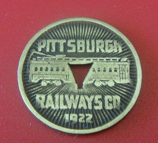 Antique Brass Transit Token: Pittsburgh Railways Co 1922