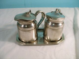 Set Of 2 Vintage Reed & Barton Silver Soldered Creamers With Tray,  4019