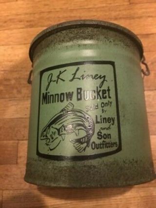 Vintage J - K Liney Minnow Bucket Fishing Bait Bucket Rare