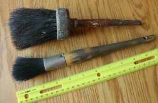 2 Wooden Paintbrushes Round Vintage Wood Handle Paint Brush Antique Horse Hair