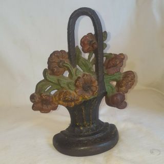 Antique Hubley Cast Iron Basket Of Flowers Door Stop Doorstop