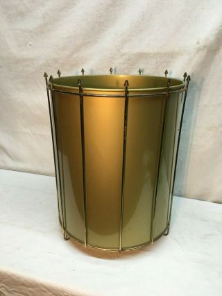 Vintage Mid Century Wire Gold Tone Trash Can Drum Like Basket