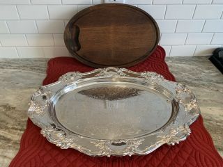 Towle Old Master Ornate Silverplate 17 " X 12 1/2” Oval Tray With Wood Meat Insert
