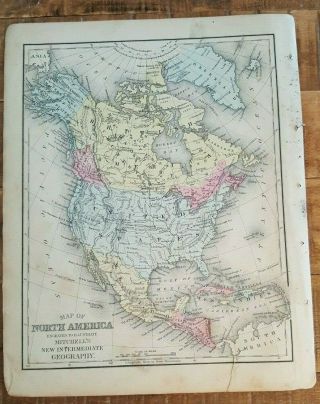 Antique Colored Map Of North America - 1872 Mitchell 