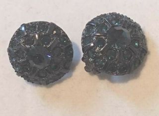 Vintage Rare St.  John Blue Color Metal Blue Rhinestone Crystal Clip On Earrings