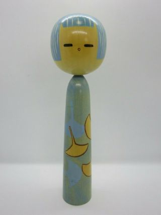 Rare Cute KOKESHI Japanese Wood Doll Light Blue Color 21cm/8.  3 in. 2