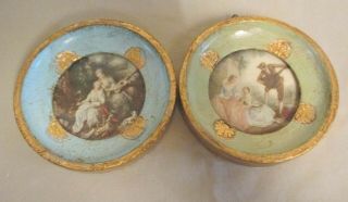 Vintage Italy Gold Gilt Florentine Tole Wood Round Pictures