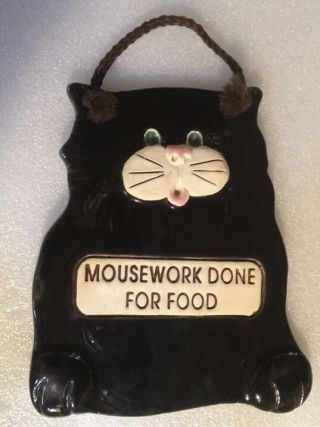 Whimsical Cat Hanging Wall Decor Sign Mousework Done For Food