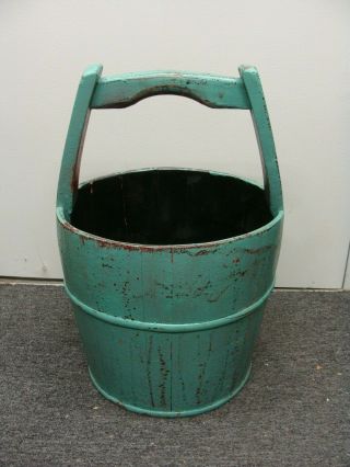 Antique Barrel Basket Bucket Wooden Iron Vintage Well Rice Water Firkin Planter
