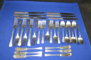 30 Wm.  A.  Rogers Silver Plate Flatware Silverware Rosalie Pattern,  Knife - Fork - Spoon