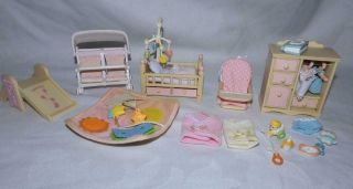 Calico Critters/sylvanian Families Nursery Crib Dresser Toys Clothes,  Etc.