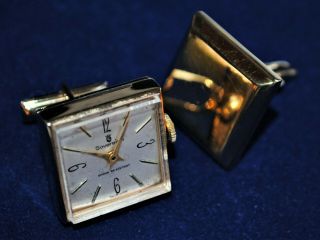 Vintage Sovereign Gold Tone Square (swiss Made) Clock Cuff Links,  Not
