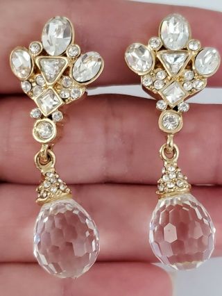 Vintage St.  John Gold Tone,  Rhinestones & Crystals Dangle Clip On Earrings Rare