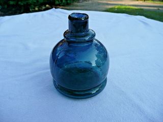 Rare Victorian Teal Blue Lamp Shear Lip Oil Lamp C 1890s