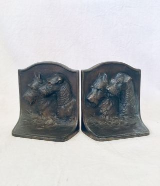 Antique Hubley Cast Iron Scotty Dog And Terrier Bookends Marked 280