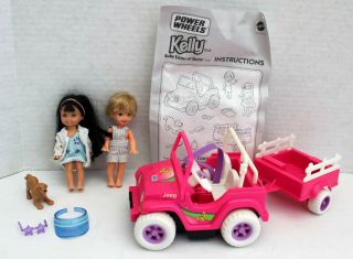 Barbie Kelly & Tommy Pink Jeep & Trailer 1997 Power Wheels Motorized Car,  Extra