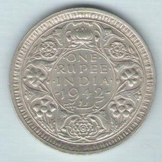 British India - 1942 - George Vi One Rupee Silver Coin Ex - Rare Coin