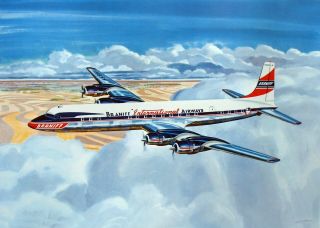 Rare Vintage 1957 Fine Art Print Of Braniff International Airways Douglas Dc - 7c