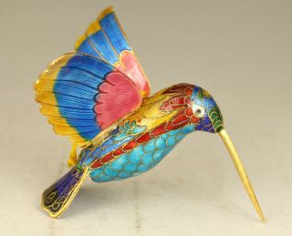 Ancient Art Chinese Old Cloisonne Hand Carved Hummingbird Statue Pendant Gift