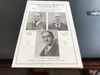 Stamford Bridge Speedway - - - - 1929 - - - Very Rare - - - Booklet