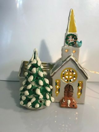 Vintage Dept 56 Steepled Church 50054 Ceramic Lighted Christmas Tree 1976 •rare•