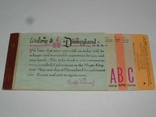 Rare Vintage Disneyland Ticket Or Coupon Book.  Hard To Find