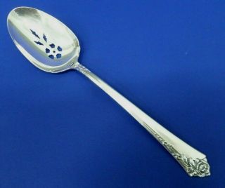 Oneida Heirloom Damask Rose Sterling Flatware 8 1/4 " Pierced Serving Spoon