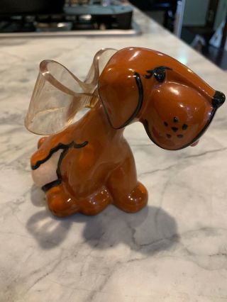 Vintage 1940 ' s ELZAC Ceramic Dog Figurine w/ Lucite Bow - RARE 3