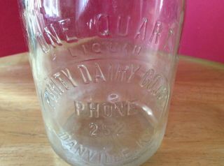 Rare Antique One Quart Milk Bottle Purity Dairy Co.  Inc.  Danville,  Ky Phone 252