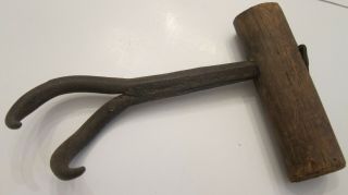 Antique Vintage Primitive Wrought Iron " Double Hook " Bailing Hook