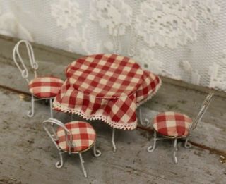 Vintage 1:12 Dollhouse Metal Ice Cream Parlor Table & Chairs Bistro Set 10