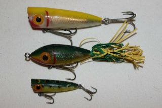 3 Vintage Gudebrod Topwater Fishing Lures Trouble Maker & Nimble Nose