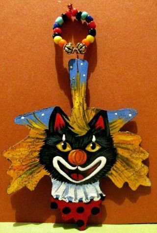 Ooak Hand Painted Halloween Ryta Glitter Ornament Black Cat Joker Clown