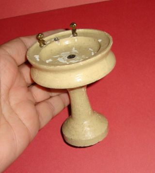 Antique Dollhouse Painted Wood Bathroom Sink Large Scale