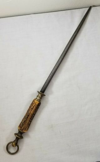 Antique F.  Dick Knife Sharpener Sharpening Hone Steel Rod Germany Antler Handle