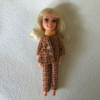 Vintage Uneeda Tiny Teens Doll Platinum Flip Checked Suit And Scarf