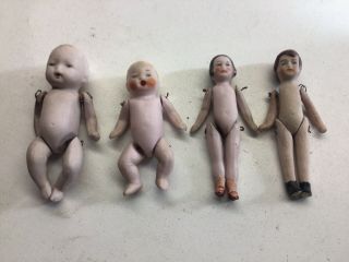 (4) Antique Bisque Miniature Wire Jointed Dolls Germany