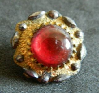 Antique Victorian Red Glass In Brass Button W Cut Steels Awesome Design