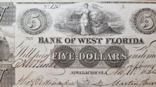 Bank Of West Florida Rare 1832 Appalachicola Florida $5 Banknote Pmg 20 1120 - 35