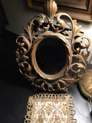 Ornate Antique Tabletop Mirror Cast Iron 19th C Easel Back