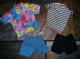 Barbie Doll Clothes - 2 Pairs Of Vintage Ken Shorts W/ Shirts