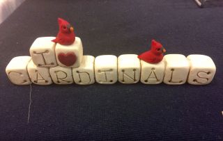 Primitive Folk Art Handmade Ooak Polymer Clay I Love Cardinals Blocks