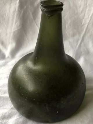 Rare 18th Century English / Dutch Onion Black Green Glass Wine Bottle,  ca.  1730 2