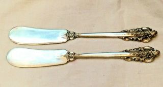 Wallace Grand Baroque Sterling Silver Butter Knife Spreader Paddle 6 1/4 " Set 2