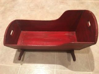 Antique Wood Doll Cradle,  Rare And Charming