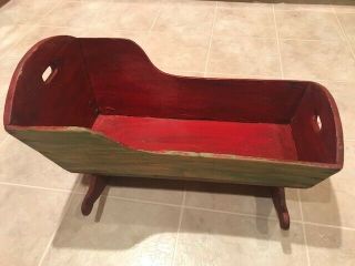 Antique wood Doll Cradle,  Rare and Charming 2