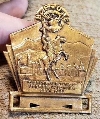 Rare Vintage 1937 Denver Colorado Bpoe Elks Western Horse Rider Medal Badge Pin