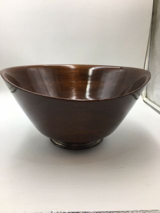 Deco Mid - Century Modern Shelley Sterling Silver & Sculpted Mahogany Salad Bowl