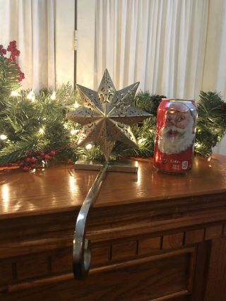 Silver Metal Christmas Star Stocking Holder Long Arm Antique Filigree